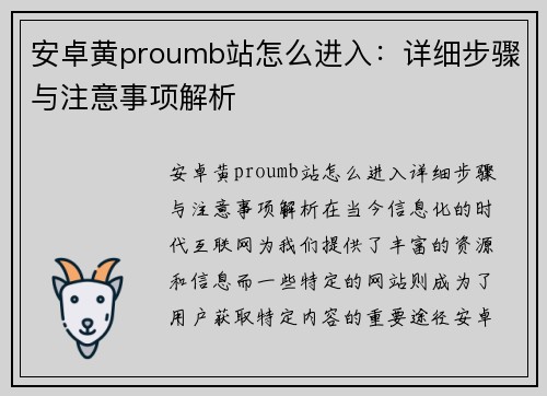 安卓黄proumb站怎么进入：详细步骤与注意事项解析